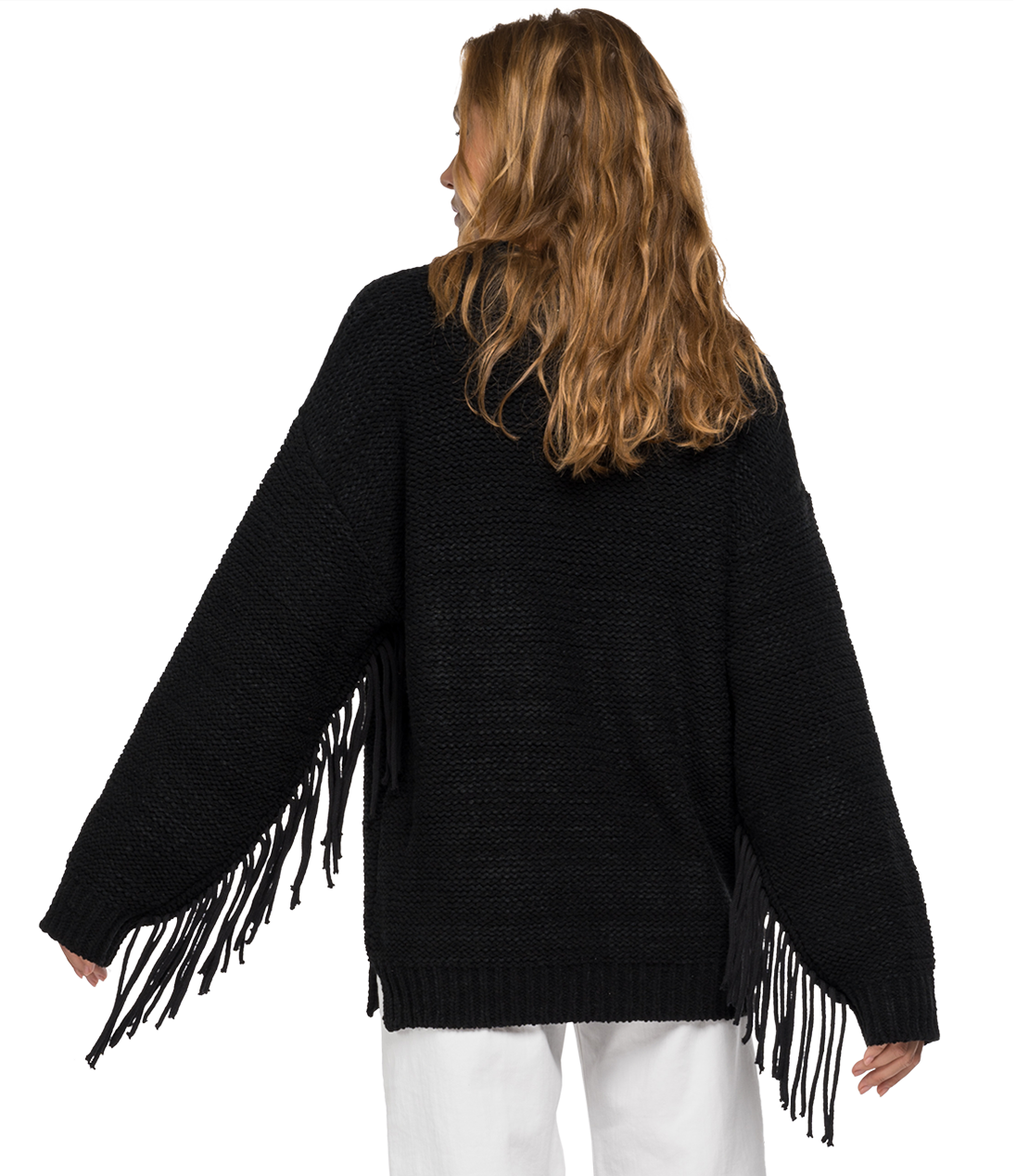 両面パイル フリンジ付きクルーネックセーター 詳細画像 ブラック 2